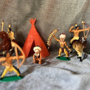 Vintage Hand Painted Plastic American Indian Figurines